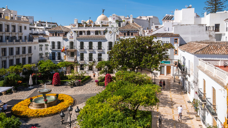 Plaza de las Flores in Estepona, Spain on a sunny day