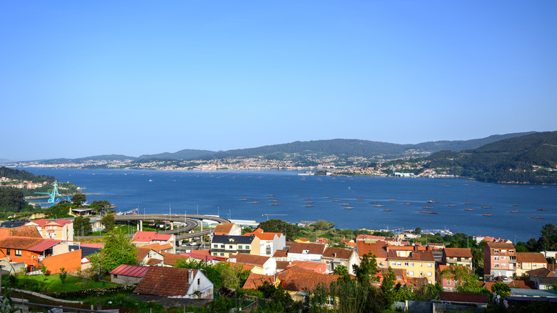 Aerial view of Vigo Ria, the southernmost ria of Rias Baixas, Spain