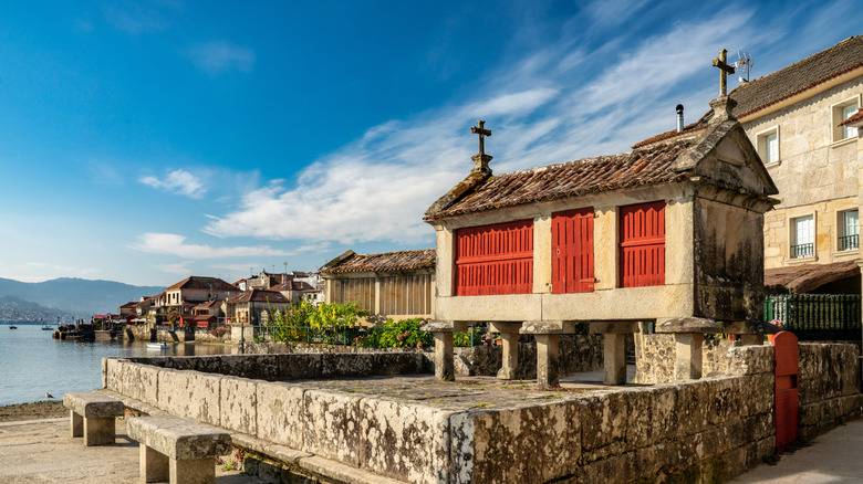 Galicia granaries in Combarro in Ría de Pontevedra, Spain