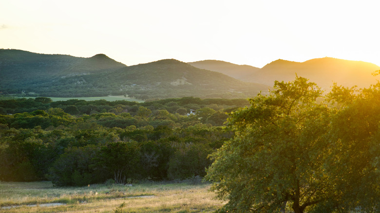 Sunrise over hillside in Concan, Texas