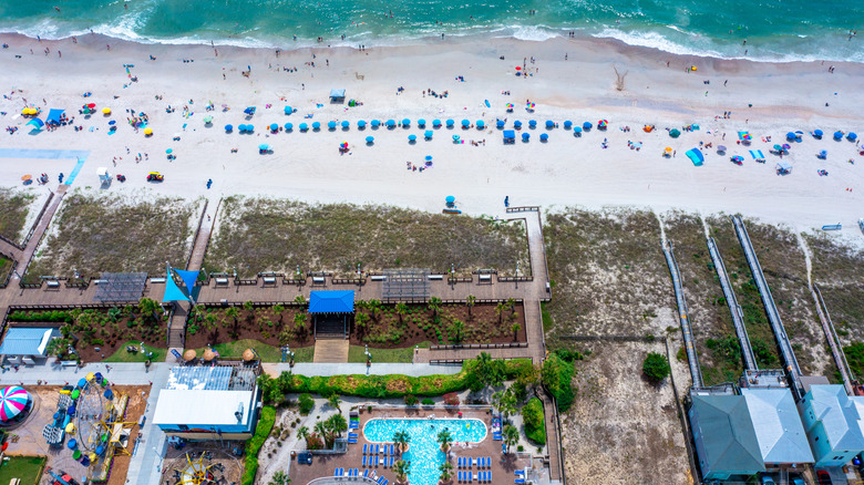 Aerial view of the Carolina Beach Boardwalk and beach