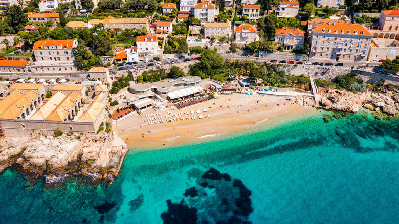 Aerial view of Banje Beach, Dubrovnik, Croatia