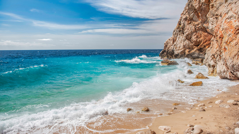 The surf breaking at Pasjača Beach near Dubrovnik