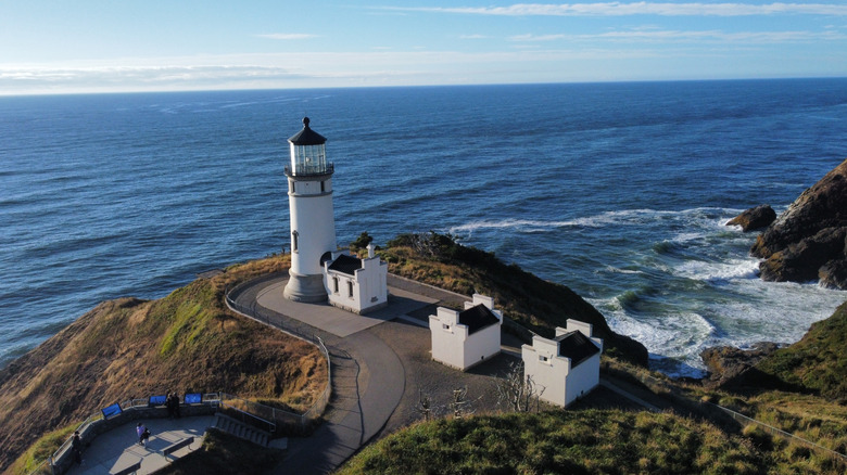 aerial footage of the Cape Disappointment State Park