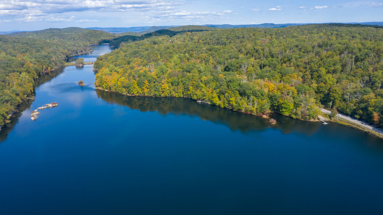 An aerial view of Canopus Lake in Fahnestock State Park in Carmel Hamlet, New York