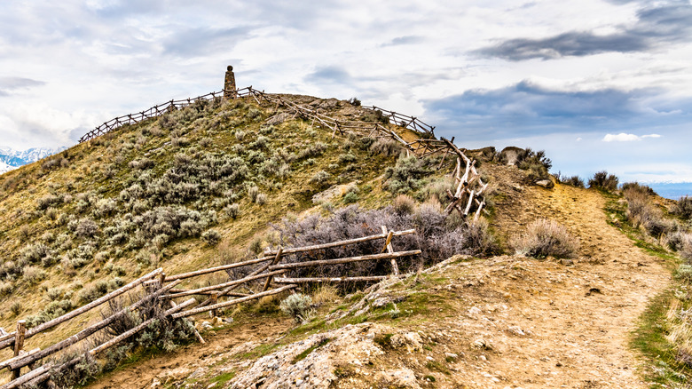 The trail going up to the top of Ensign Peak in Utah