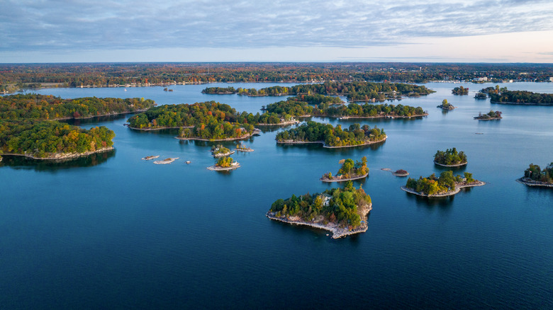 Aerial view of St. Lawrence River and Thousand Islands region