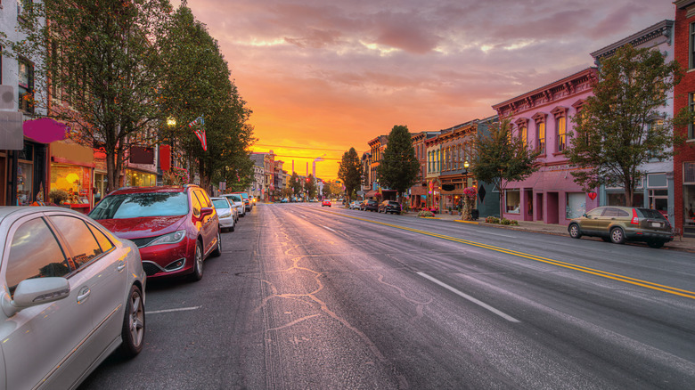 East Main Street in Madison, Indiana, during sunset