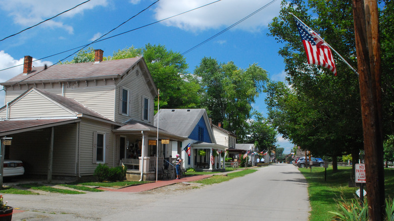 Historic homes on summer day in Metamora, Indiana.