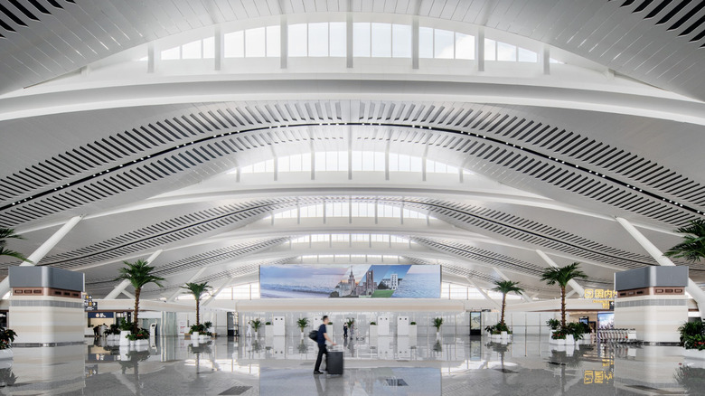 Inside Terminal 2 at Yantai Penglai International Airport, China