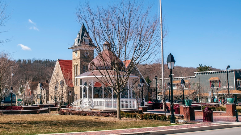 Gazebo and Heritage United Methodist Church in Ligonier, Pennsylvania