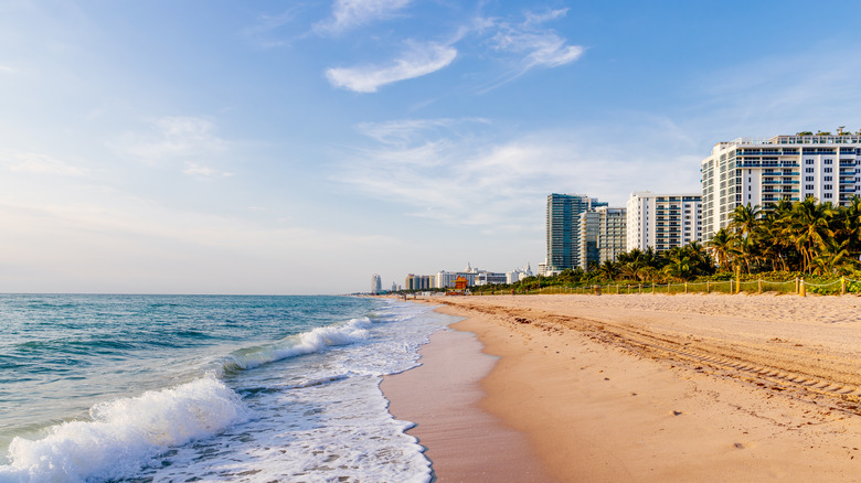 Buildings along a beach coastline