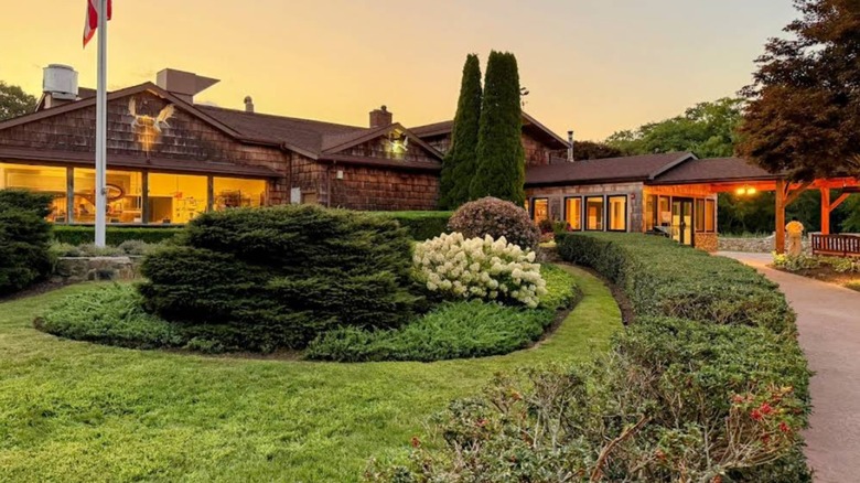 The entrance to The Nordic restaurant at sunset