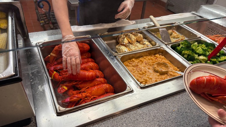 A buffet spread with lobster and other foods at The Nordic