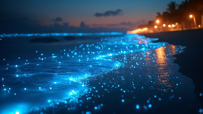 Bioluminescent waves on the shoreline