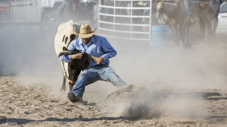 A man competing in the rodeo