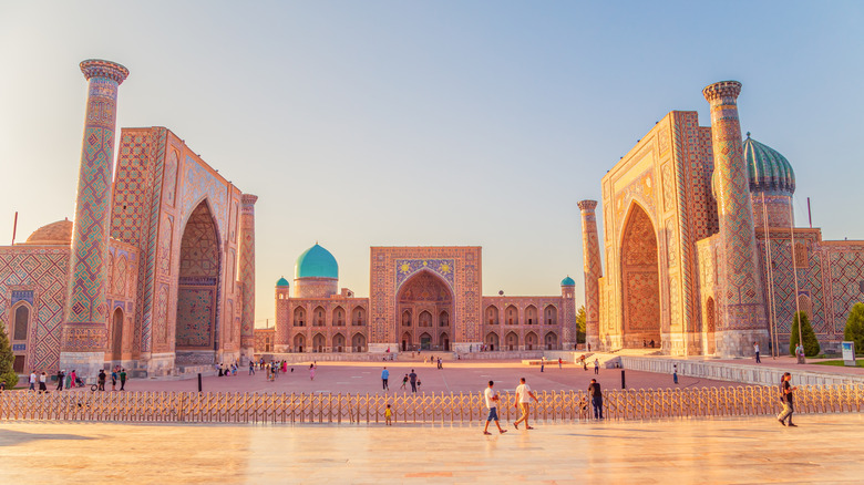 Domed madrassas on Registan Square in Samarkand, Uzbekistan