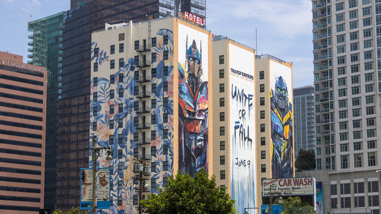 Hotel Figueroa surrounded by buildings in Downtown LA, California