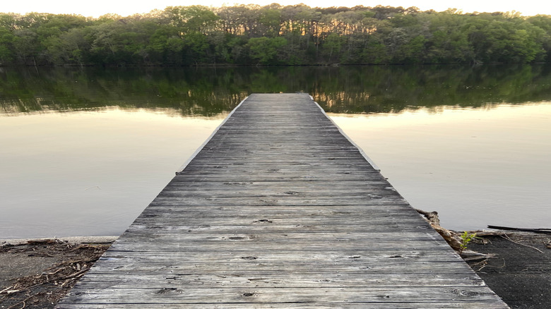 Soothing photo of a dock jutting into the lake at Joe Wheeler State Park in Alabama