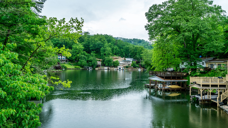 Homes and docks on Lake Lure, North Carolina
