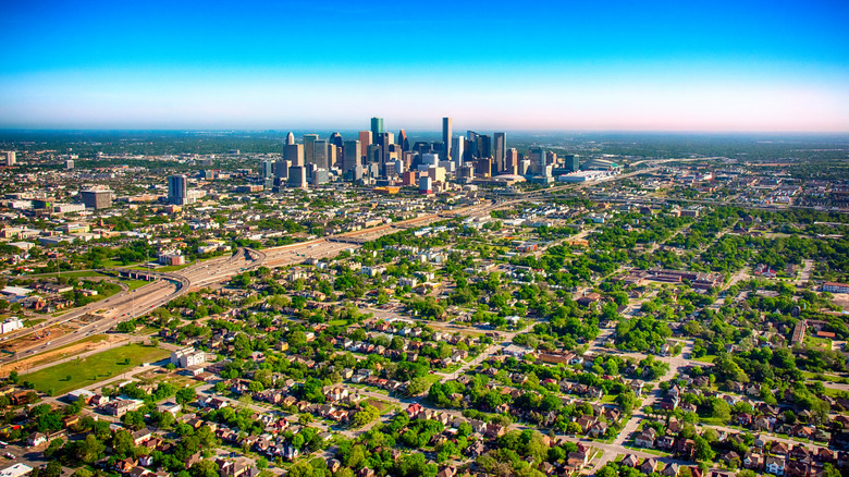 Suburbs surrounding downtown Houston, Texas