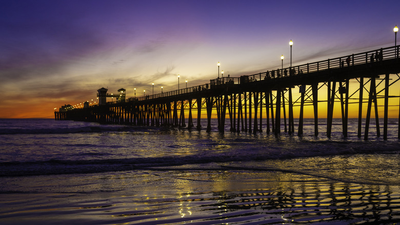 Ocenaside Pier during sunset with golden colors