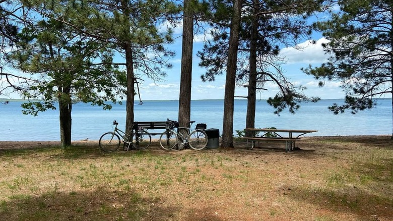 Bikes parked near a lake in Chippewa National Forest.