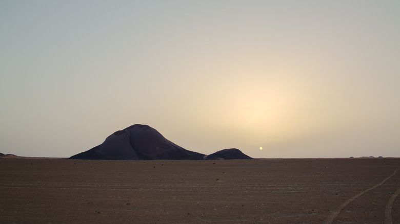 Monolith of Ben Amera in Mauritania with sunset