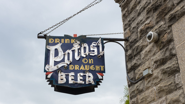 Potosi Brewing Company sign on Main Street in Potosi, Wisconsin
