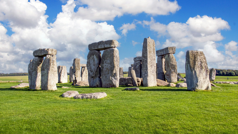 View of Stonehenge under a bright sky