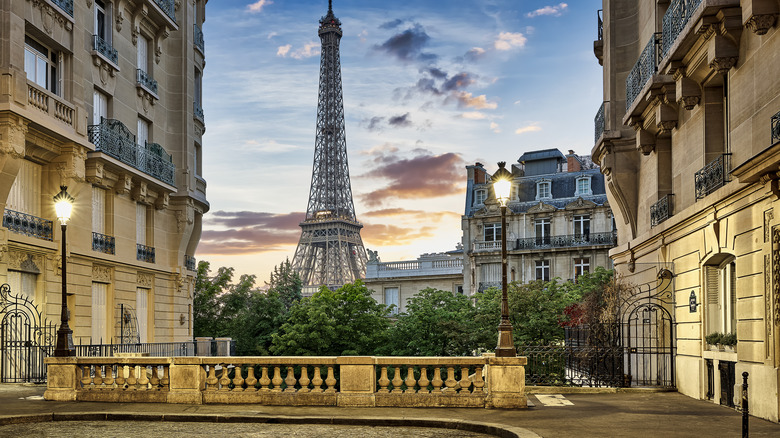 Paris street with Eiffel Tower in the background