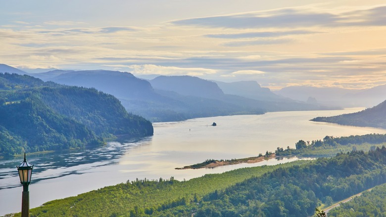 The Columbia River and surrounding mountains