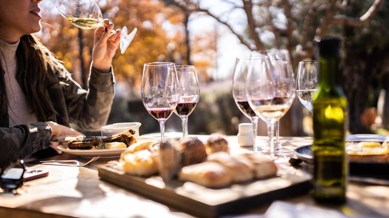 Wine and empanadas served at a Mendoza winery