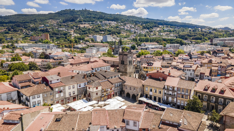 Terracotta rooftops and pretty buildings in historic city center
