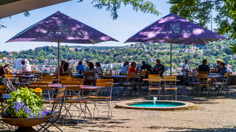 Patio tables at Karlshöhe beer garden in Stuttgart.
