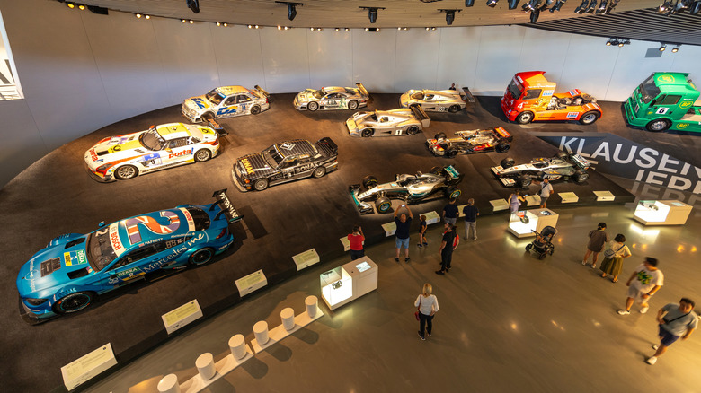 Car display at the Mercedes-Benz Museum in Stuttgart.