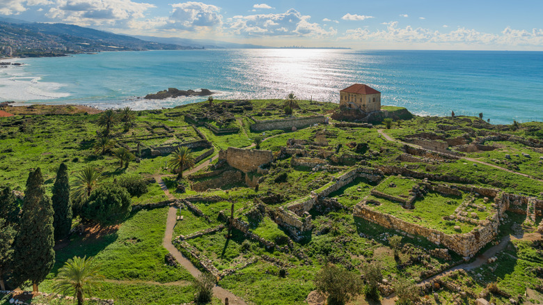 Byblos archeological site with and fort ruins