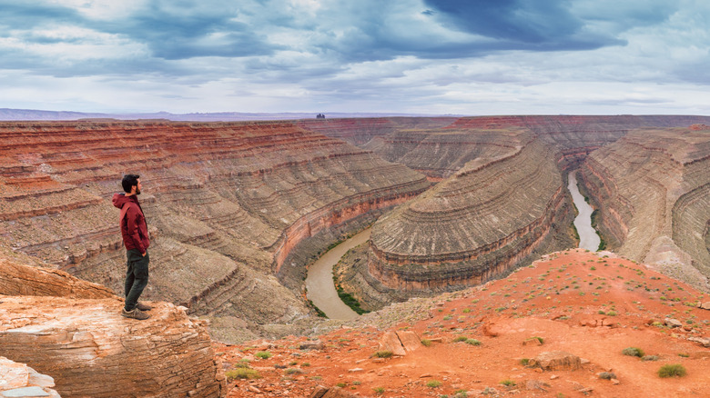Man overlooking red rock formation