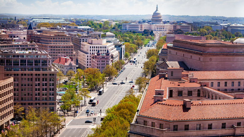 Aerial view of Washington D.C. with Capital Building