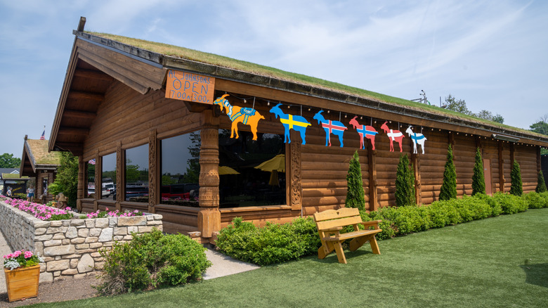 The exterior of Al Johnson's Swedish Restaurant & Butik.