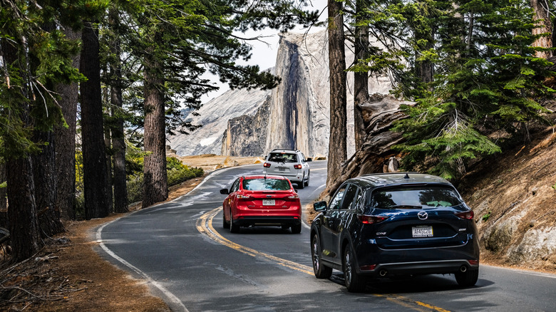 Cars on Glacier Point Road in Yosemite
