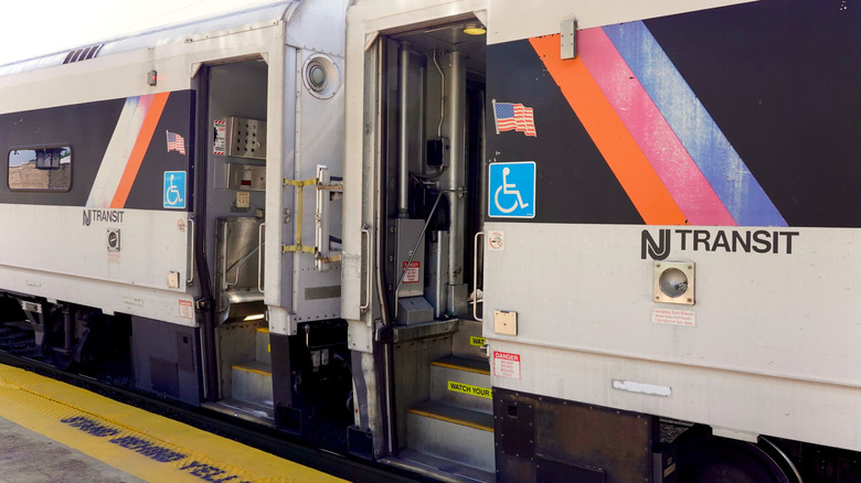 An NJ Transit commuter train at the Morristown Station