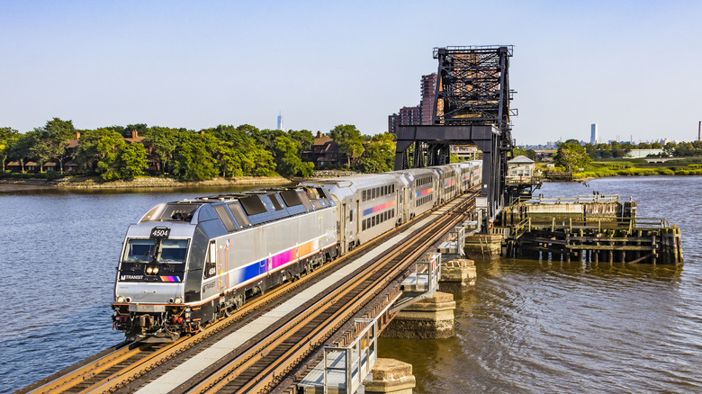 An NJ Transit train crossing the Hackensack River