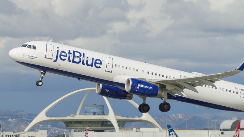 A JetBlue plane taking off from LAX