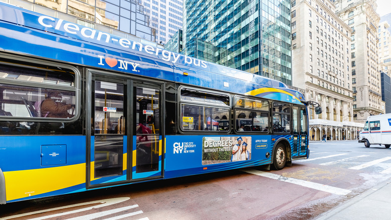 An electric clean-energy bus in New York City