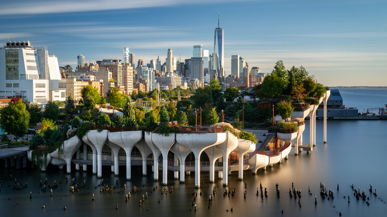 New York City skyline with an elevated public park
