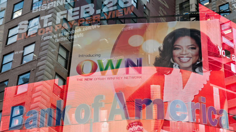 Oprah Winfrey network and Bank of America billboards in Times Square, New York