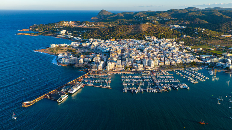 Aerial View of San Antonio Bay and Marina in Ibiza, Spain