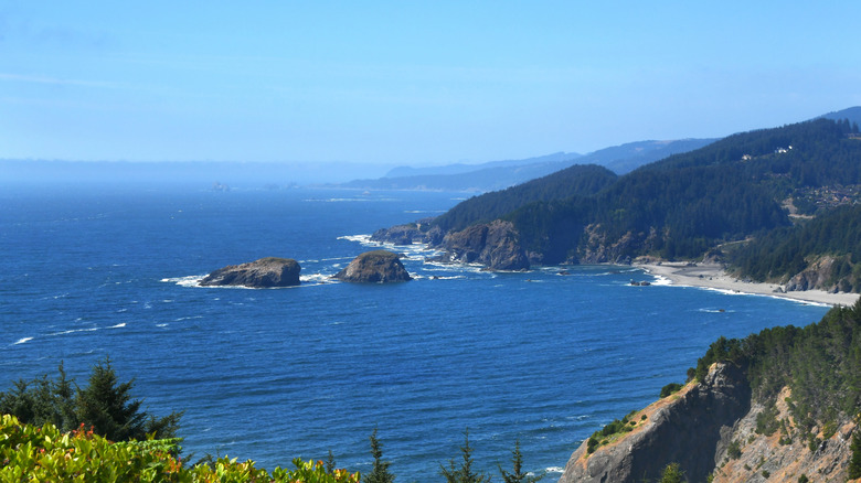 Views of the Pacific Ocean on a sunny day from House Rock Viewpoint in Oregon