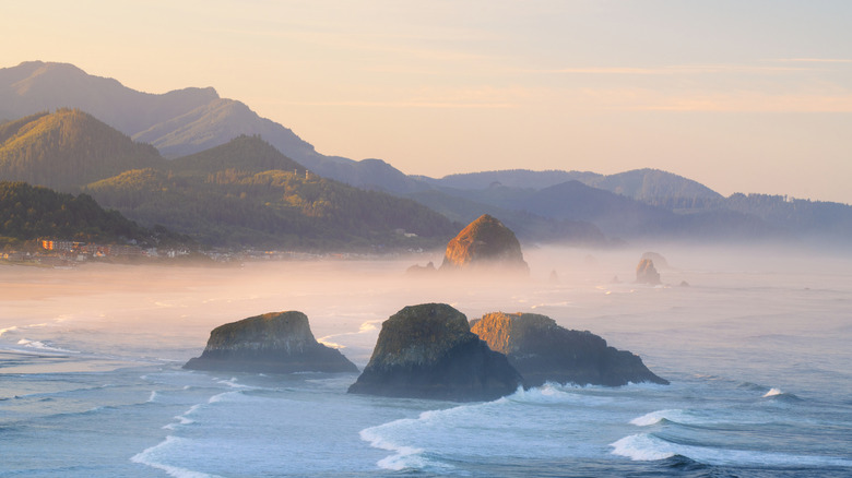 View of Oregon sea stack rocks from Ecola State Park